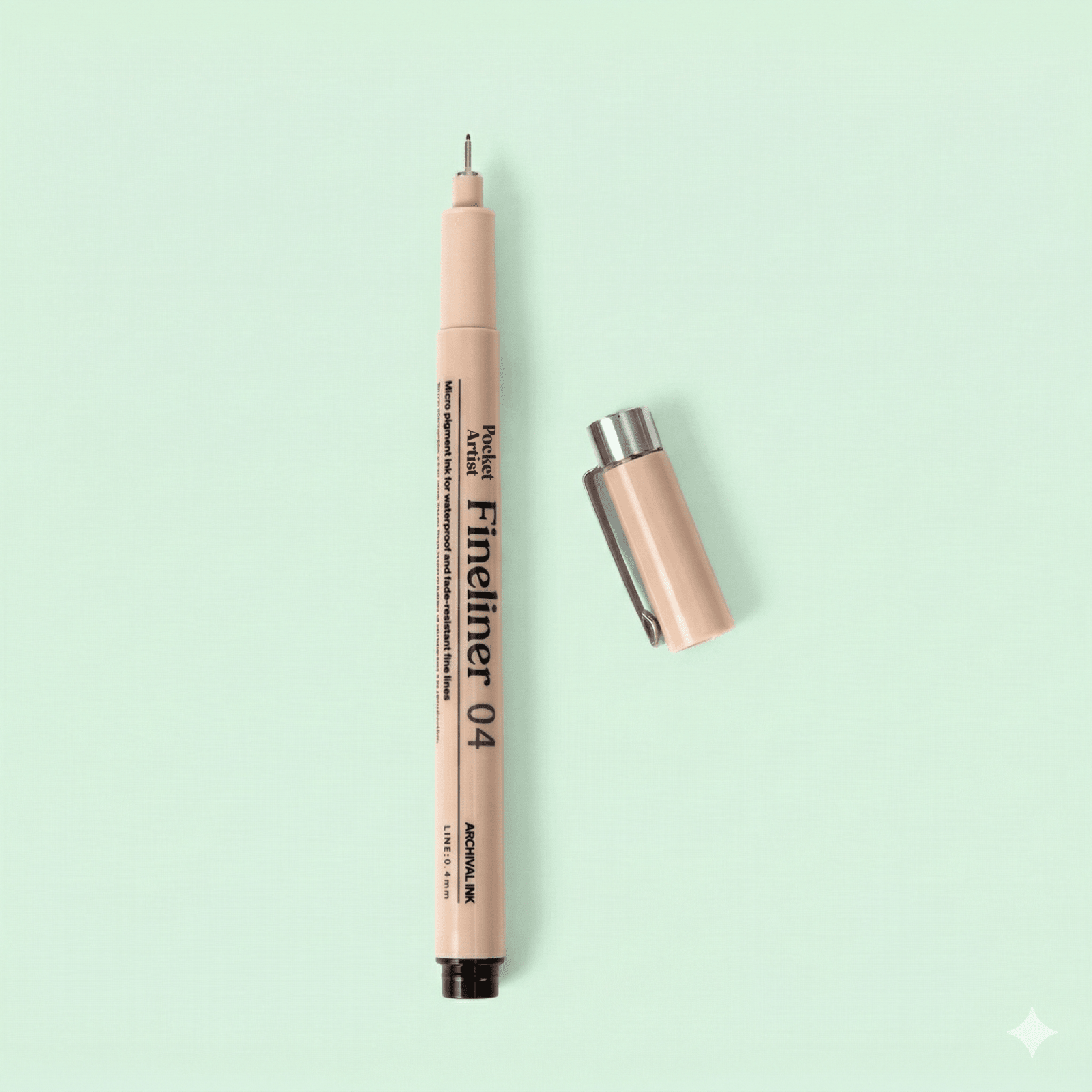 Fineliner pen with cap removed showing fine tip